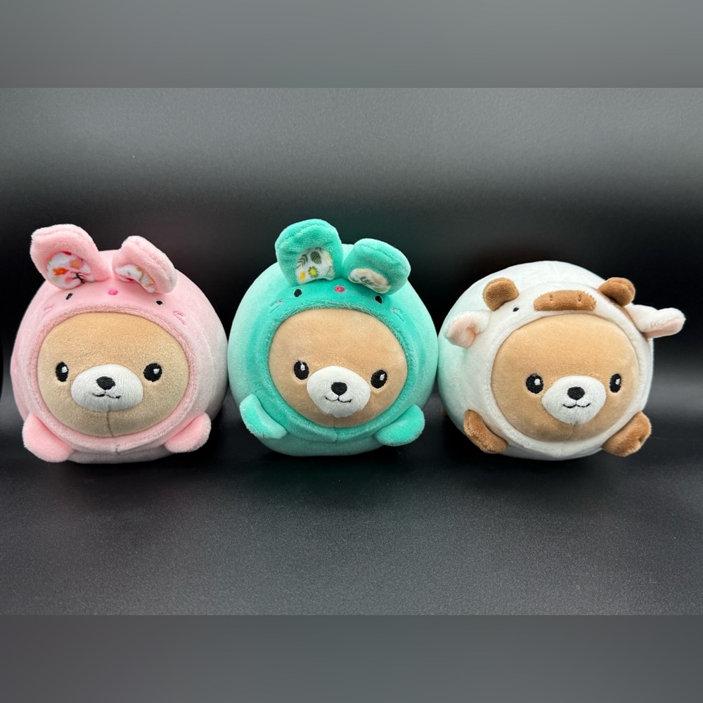 Lot 3 Linzy Smoochy Pals Bears in Rabbit Bunny Cow Suit Pink Green White CLEAN
